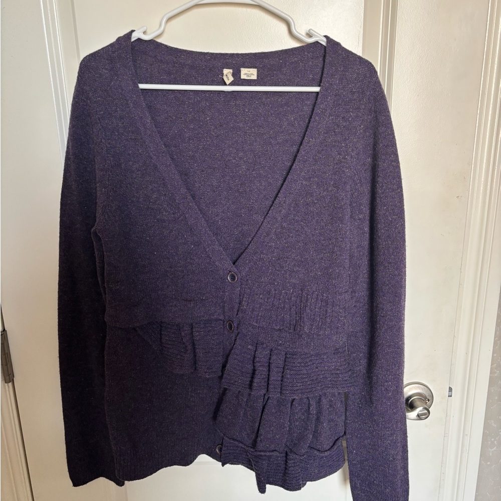 Moth Deep Purple Ruffle-Trim V-Neck Cardigan